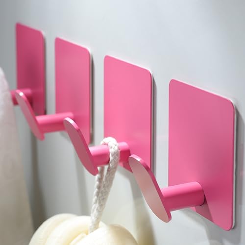 DELITON 4 Pack Hooks for Wall - Cute Kids Wall Hook Adhesive Coat Robe Towel Hooks for Bathrooms Kitchen Heavy Duty Stainless Steel, Pink - color: Pink
