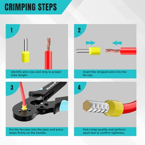 Ferrule Crimping Tool Kit，Wire Ferrules Crimper Kit with 1400PCS Electrical Pin Terminal Ends Ferrell Connectors，HSC8 6-6A Crimp Pliers Gauge Awg 23-10 Hexagonal Ratcheting Pliers Set Car Audio