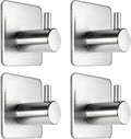 Fotosnow Adhesive Towel Hooks 15lbs Heavy Duty Wall Hooks Waterproof Stainless Steel Hanger for Hanging Coat, Hat, Towel Robe Hook Rack Wall Mount- Bathroom and Bedroom 4-Packs - color: Silver-4 Pack