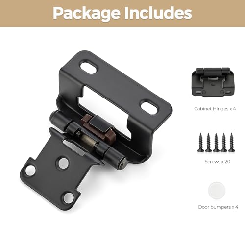 4 Pack 2 Pair Black Cabinet Hinges, 1/2" Semi Wrap Kitchen Hinges - color: Black, size: 1/2" Semi Wrap