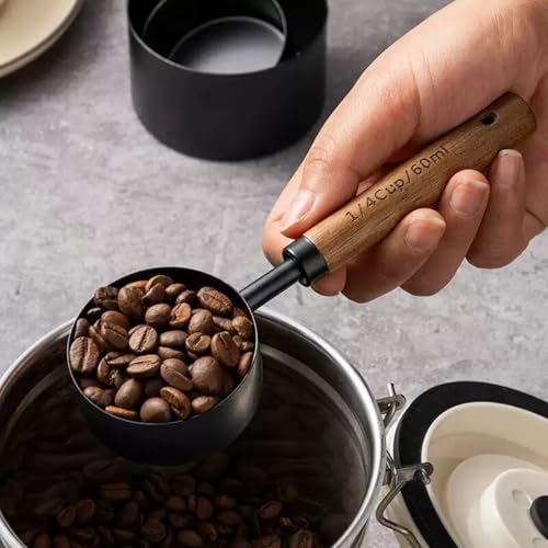 8pc Steel Measuring Set Nonstick Cups Spoons Wood Handle Markings