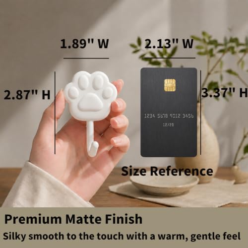 Cute Paw Self Adhesive Wall Hooks, Decorative Hooks for Walls No Damage 4lb | Small White Stick on Hooks for Keys, Dog Leashes, Towels and Bags, Ideal for Bathrooms, Kitchens, Entryways, Closets and RVs
