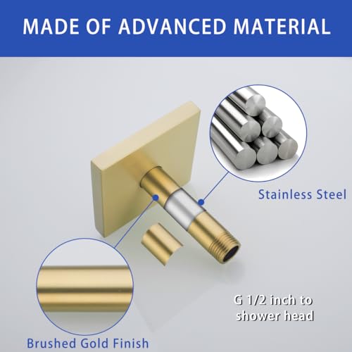 Shower Head Extension Arm Wall Mounted Tube Rainfall Shower Tube Replacement Pipe Parts Stainless Accessories Brushed Gold,SW-91038-4BG-SQ. - color: Right Angled Square Flange-4" Brushed Gold