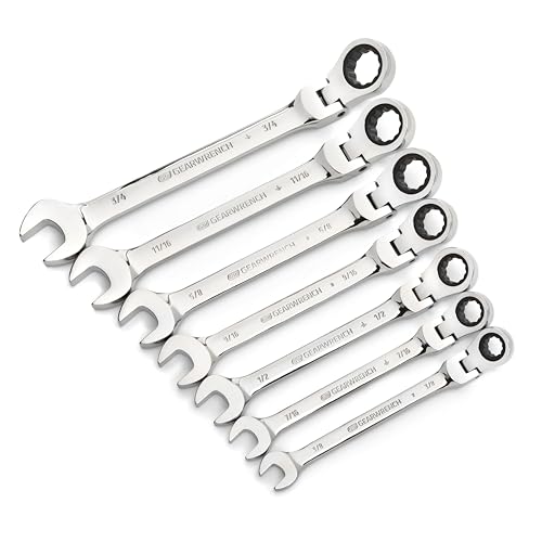 GEARWRENCH 7 Pc. 12 Pt. Flex Head Ratcheting Combination Wrench Set, SAE - 9700 - size: 7 Pc, style: With Tray