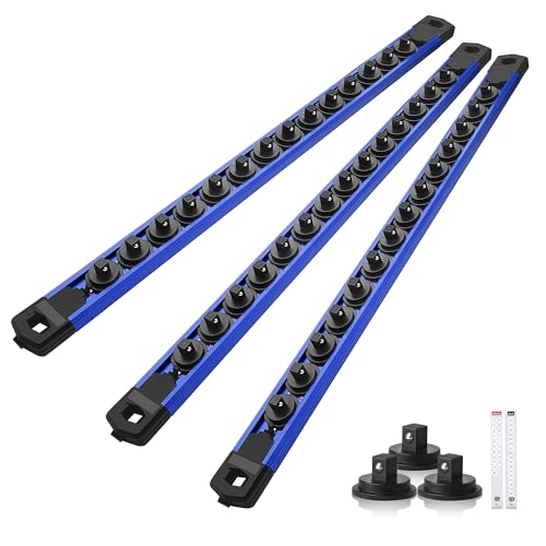 Reniteco Magnetic Socket Organizer Set, 3-Pack 1/4” Socket Rails - color: Blue, size: 1/4-Inch Drive,3pc