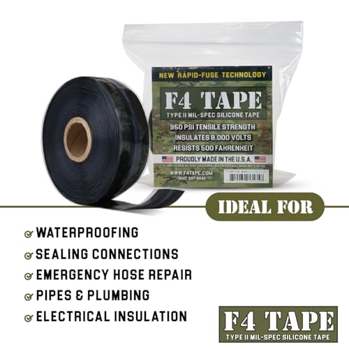 Bond It F4 Tape, Self-Fusing Silicone Repair Tape, 1 in x 36 ft, Black - color: Black