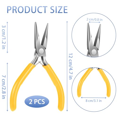2 Pack Needle Nose Pliers for Jewelry Making, 4.5 Inch Small Needle Plier Jewelry Chain Nose Plier Craft Pliers for Wire Bending, Repair, Object Grasping (Yellow) - color: Yellow