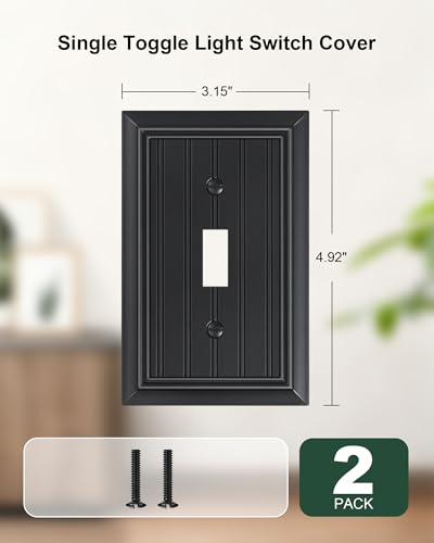 2-Pack Beadboard Bamboo Fiber Single Toggle Light Switch Cover Plate - color: Black, size: 1 Toggle 2PK