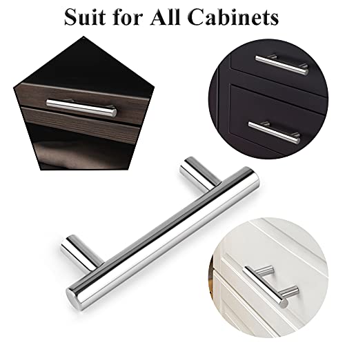 Probrico 30 Pack 3 Inch Polished Chrome Cabinet Handles, 5 Inches Total Length Euro T Bar Handle Pulls, Stainless Steel Kitchen Cabinet Hardware Drawer Pulls - color: Polished Chrome, size: hole center 3"