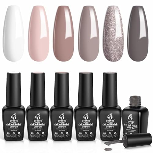 Beetles Nude Gel Nail Polish Set, Neutral Gray Gel Polish Sliver - color: A - Nude Gray Brown Silver | Goat's Tail