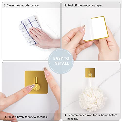 VIS'V Adhesive Towel Hooks, Shower Wall Stick on Hooks, Gold, 4 Pcs - color: Gold