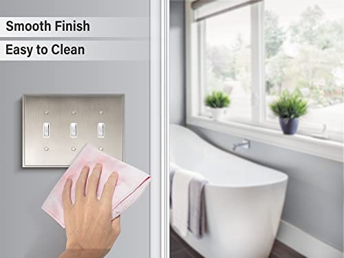 Henne Bery Soft Modern Decorative Wall Plate Switch Plate Outlet Cover (Triple Toggle, Satin Nickel) - style: Triple Toggle