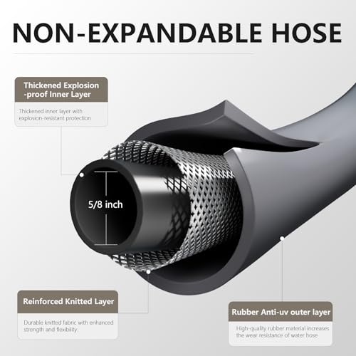 Garden Hose 5/8"x 5ft Brass Rubber Heavy Duty Water Hose 600 PSI Grey - color: Gray, size: 5FT