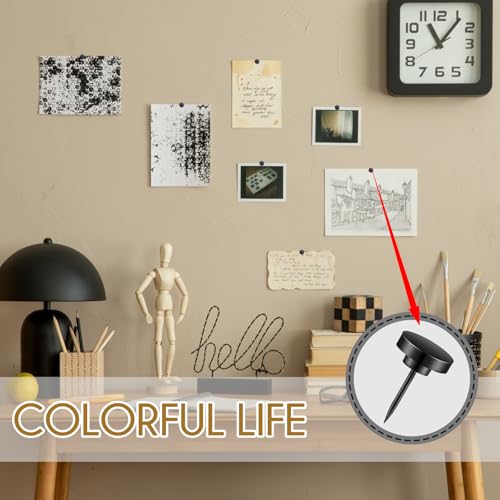 50 PCS Flat Push Pins for Cork Board, Black Metal Thumb Tacks for Wall Picture Photo Hanging, Board Posters Bulletin Maps, Office Home Decorative - style: FLAT BLACK