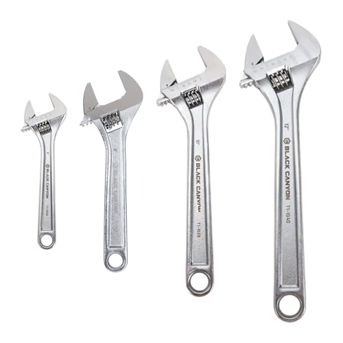 BLACK CANYON Adjustable Wrench Sets 12/10/8/6 Inch, Wide Jaw Spanner with Imperial and Metric, Premium Chrome Forged Steel for Automotive Plumbing, Household Repairs and DIY - size: 6/8/10/12 in