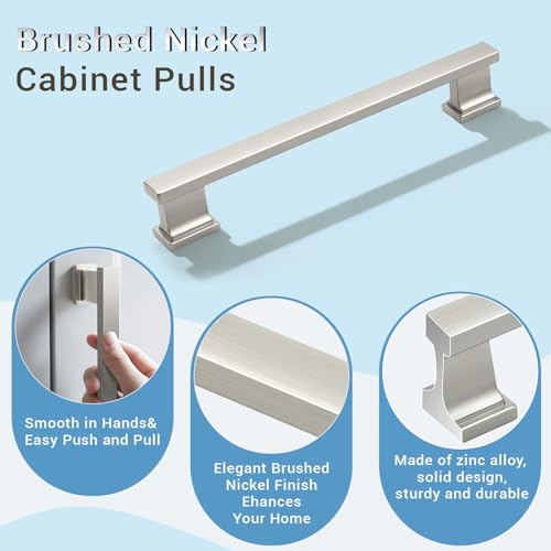 KNOBWELL 6 Pack Brushed Nickel Solid Cabinet Pulls 6-3/10 Inch(160mm) Hole Center Kitchen Cabinet Handles,Cabinet Hardware for Cupboard Drawer Pulls - color: Brushed Nickel, size: Hole Center：6-3/10 inch（160mm）
