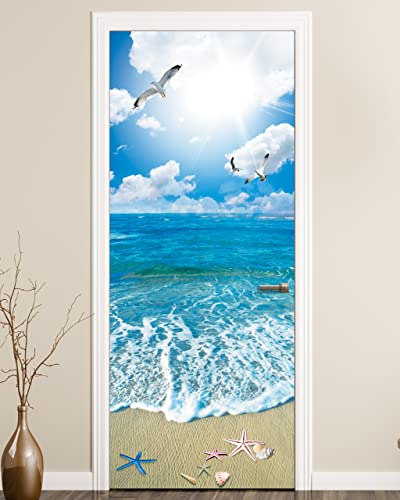 FLFK Door Mural Sticker - Beach Ocean,Peel and Stick,Combined Size 32"x80",Split into 2 Pieces - color: Mt969, size: 32"x80"