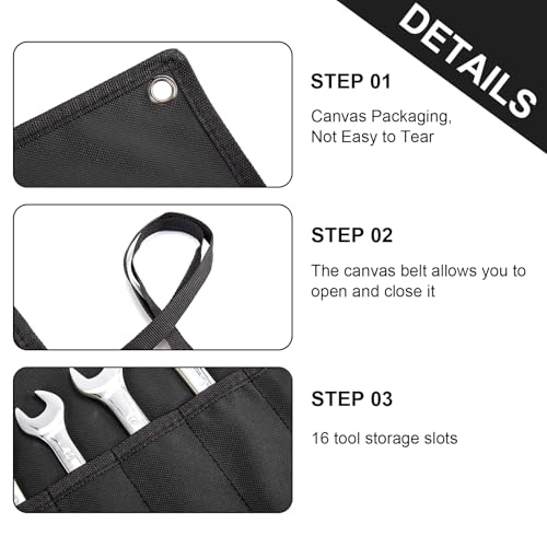 Wrench Organizer, Tool Roll Pouch,16-Pocket Waterproof Oxford Cloth - color: Black