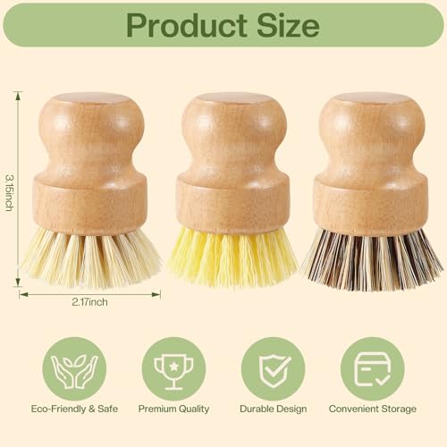 Wooden Dish Brush Handheld Bamboo Wok Brush Scrubber for Dishes Pans Pots Fruit and Veggie Washing(3,Beige Brown and Yellow) - color: Beige Brown and Yellow