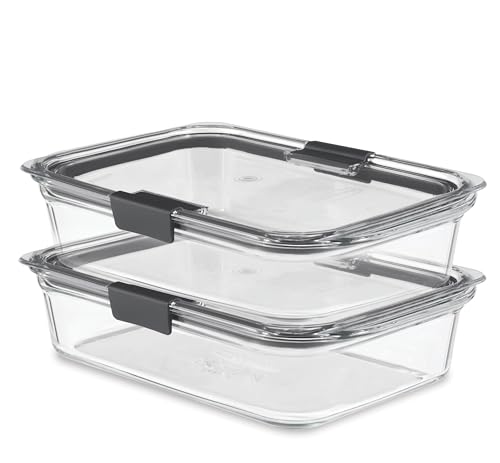 Rubbermaid Brilliance Glass Food Storage Containers, 8 Cup, Set of 2, BPA-Free, Leak-Proof, Clear - size: 8 cups (4-Piece)