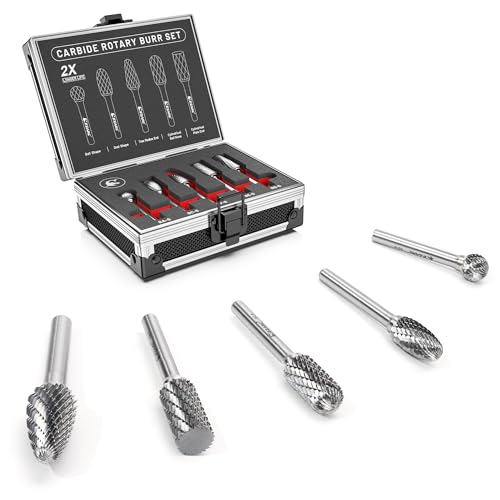EZARC Tungsten Carbide Rotary Burr Set, 5PCS Double Cut, 1/4-Inch Shank - style: MIXED, 5PCS