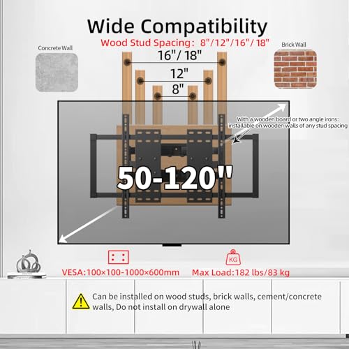 Heavy Duty Full Motion TV Wall Mount for 50-120" TV Hold 242lbs - size: 50-120 inch