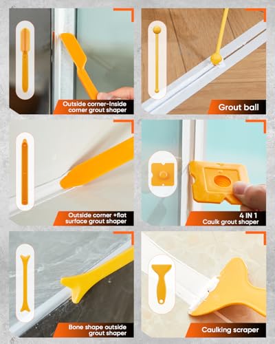 Saker Caulk Gun Kit, Manual Caulking Gun with 11-in-1 Caulking Tool Set, Silicone Sealant Finishing Tools, Grout Scrapers & Shapers with Masking Tape for Bathroom, Kitchen, Window & Home Repair