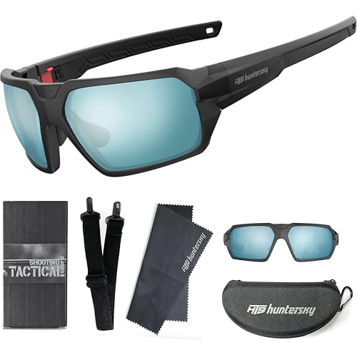HTS HUNTERSKY Ballistic Tactical ANSI Z87.1+ Impact Protection Anti Fog Shooting Glasses Military Grade Airsoft Range - color: Black Blue
