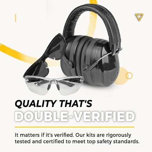 TradeSmart Shooting Ear Protection for Gun Range, NRR 28 Earmuffs & Eyewear - color: Clear+tint - Grey