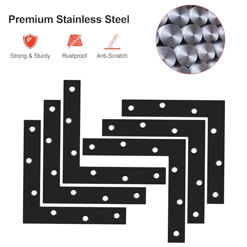 SAYAYO Flat L Bracket, 150x150mm / 6" x 6" Stainless Steel L Mending Plate - color: Black, size: 150x150mm-6pcs, style: L Shape