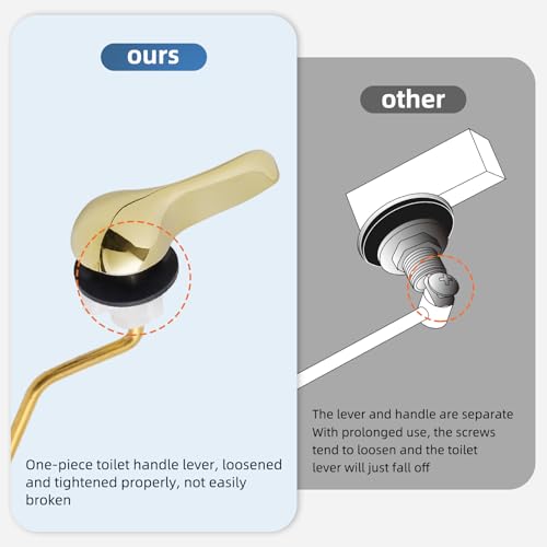 iFealClear Universal Metal Toilet Tank Flush Lever Replacement, Side Mount Toilet Handle Replacement Kit, Stainless Steel Chain, Solid Brass Material, Polished Gold - color: Polished Gold, style: Side Mount Design