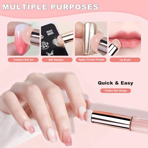 10Pcs Ombre Nail Brush Set, Silicone Chrome Powder Brush for Blooming & Aura Nails, French Tip Manicure, Nail Palette | Mixing Rod | Gradient Painting Pen Acrylic Nails Polish Design Tools