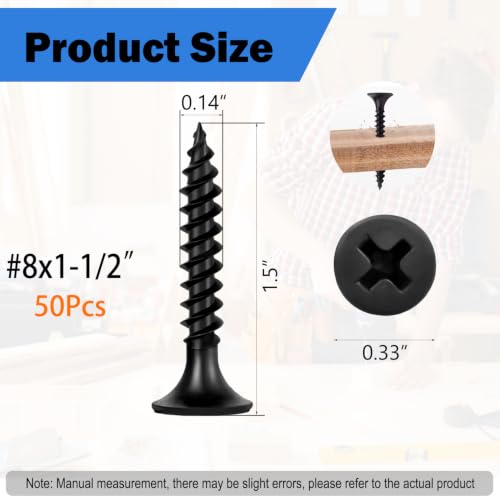 50Pcs Self-Tapping Black Wood Screws with Driver Bit, #8 x 1-1/2" - size: #8x1-1/2"