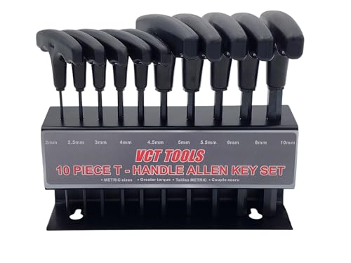 VCT 10pc T-Handle Hex Allen Key Wrench Set Metric MM 2, 2.5, 3, 4, 4.5, 5, 5.5, 6, 8,10mm W/Holder