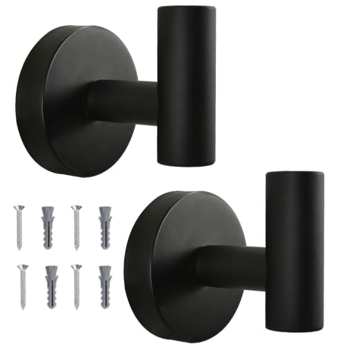 Vuzvuv Matte Black Stainless Steel Towel Hooks (2-Pack) | SUS304, Waterproof, Heavy Duty, Coat Robe Holder, Hooks for Bathroom Kitchen Hotel - color: Black Wall Mounted