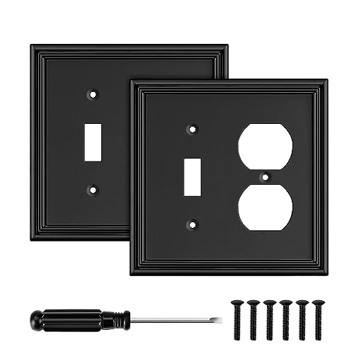 2 Pack Black Modern Decorative Toggle/Duplex Outlet Covers Wall Plate - size: 2 Gang Toggle/Duplex
