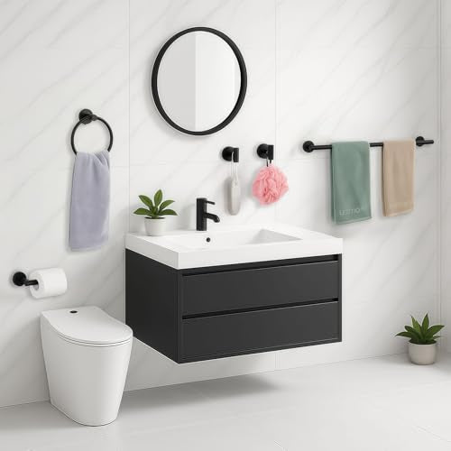 5-Piece Matte Black Bathroom Hardware Set, Towel Racks Set for Bathroom SUS304 Stainless Steel Toilet Paper Holder Wall Mounted, 24 Inch Modern Bathroom Accessories Kit - color: A-24 Matte Black