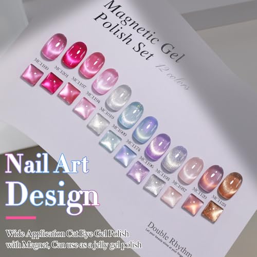 Double Rhythm 28Pcs 0.5Oz Cat Eye Gel Nail Polish Set Same Color Same Bottle Magnetic Gel Polish Kit Nail Art Manicure Salon DIY at Home (Silver Gold Red Black-T24-7) - color: Cat Eye Silver