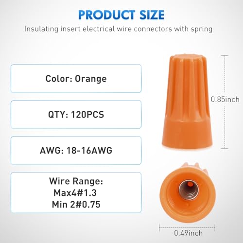 Nilight 120PCS Orange Wire Connectors Kit 18-16 AWG Electric Wire Caps - color: 120PCS 18-16# Wire Caps