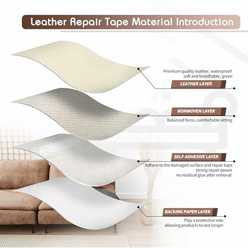 KING MOUNTAIN Leather Repair Patch,4 x 63 Inches self Adhesive Leather Repair Tape for Damaged Leather Furniture, Sofa Seating,Car Seats, Leather Goods(Beige White) - color: Beige White, size: 4" x 63"