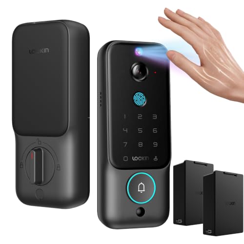 Lockin Veno Plus - All-in-One Smart Lock - Palm Vein & Fingerprint Keyless Entry - 2K 180° Ultra-Wide Camera, Night Vision, Built-in WiFi & 8GB Storage - No Monthly Fee - Dual Batteries | Palm Vein and Fingerprint Keyless Entry, 2K 180° Ultra-Wide Camera,