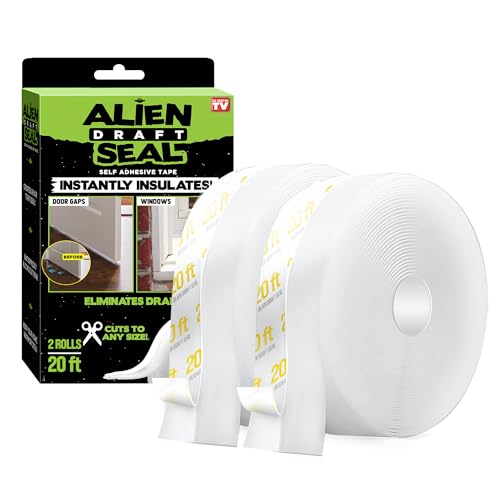 Alien Draft Insulation Tape Transparent Silicone Weather Stripping Door Seal Strip and Under Door Draft Stopper for Windows and Door Bottoms As Seen On TV (20 Feet - 2 Rolls) - size: 20 Feet - Pack of 1