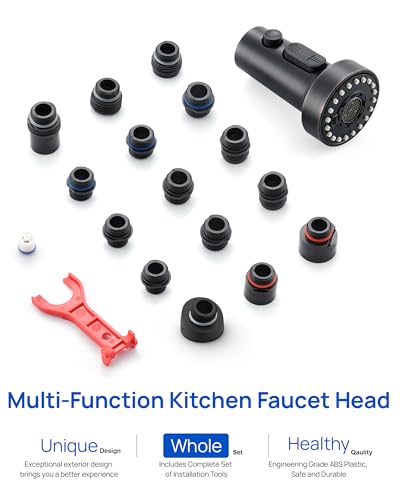 J-HVA Pull Down Kitchen Faucet Sprayer Head Replacement Part, Matte Black | 3 Function with 15 Adapters Pull Out Sink Sprayer Replacement Nozzle, Kitchen Faucet Head Hose Spray Tap Spout - color: Matte Black