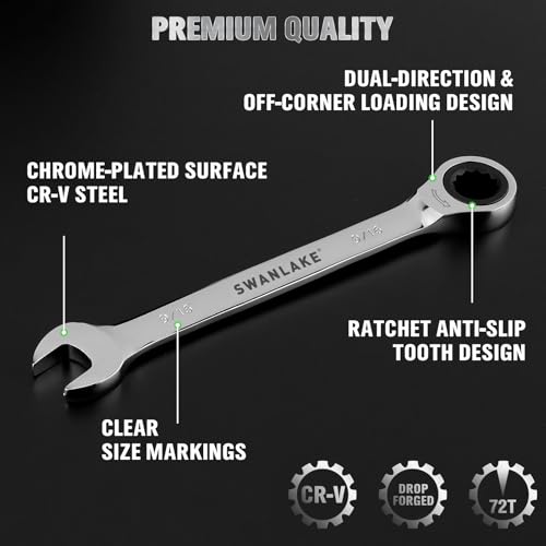 12-Piece Ratcheting Wrench Set, SAE 1/4 - 3/4 inch Ratchet Combination Wrenches Set, 12-Point 72-Tooth Ratchet Spanners with Magnetic Base Organizer, Chrome Vanadium Steel for Automotive Mechanic Tool - style: Ratchet SAE