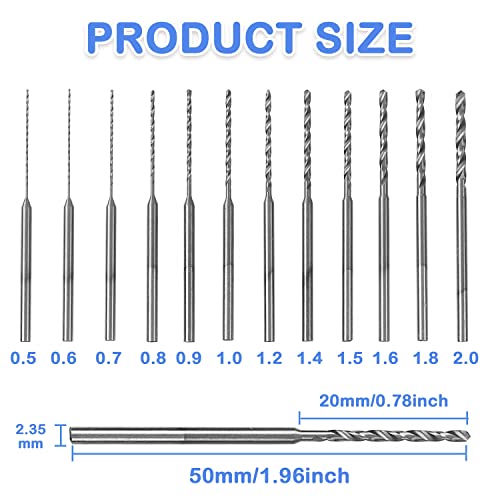 Mini Twist Drill Bits Set - 12Pcs 0.5mm-2.0mm Micro Wood Drill Bit 2.35 Shank Titanium Coated HSS Engraving Drill Bits Hole Drilling Tool for DIY Resin, Beads, Jewelry (12)