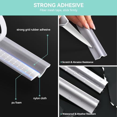 2 Pcs Draft Stopper Sweep, MOPMS Door Weatherproofing Stripping, Window Seal Strip Self-Adhesive Soundproof Seal Strip Cuttable Window Weather Stripping, Length 13.12Ft (2 Pcs x 6.56Ft) - color: Gray, size: 13.12 ft (2 pcs)