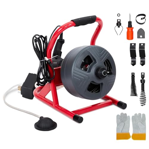 Drain Cleaner Machine 50Ft x 5/16 Inch, Electric Drain Auger Professional, Foot Switch with 6 Cutters, Glove, Drain Auger Cleaner Sewer Snake for 3/4 to 3 Inch Pipes - style: L