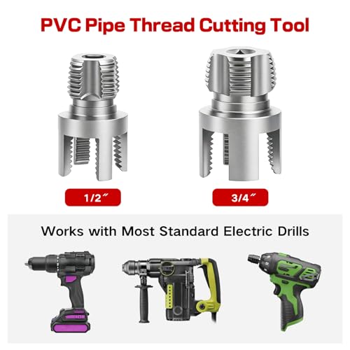 PVC Pipe Threader Kit, Threading Tool, PVC Plumbing Tools,Pipe Tapping Tool - size: 1/2+3/4+Step Drill Bit