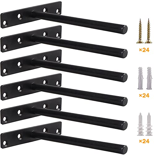 Blind Floating Shelf Brackets - DIY Heavy Duty 8 inch Wall Shelf Brackets, Solid Stainless Steel Matte Black Hidden Support with Hardware for Custom Wood Shelves (6 Pack) - size: 8 Inch - 6 Pack