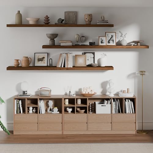 ROGMARS 72 Inches Long Walnut Floating Shelves - color: Walnut, size: 72 Inch set of 3